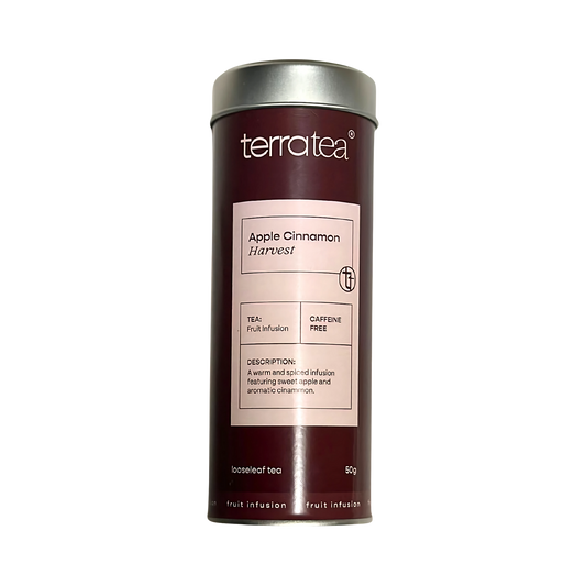 Apple cinnamon loose leaf tea in a kraft pouch
